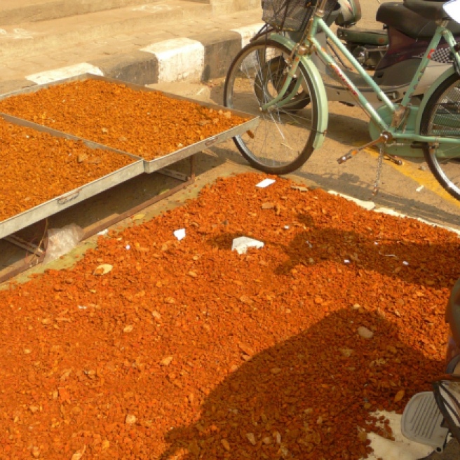Sundrying turmeric to make kumkum, in Chennai